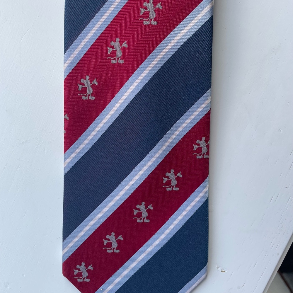 Disney Red and Blue Striped Tie with Mickey Mouse